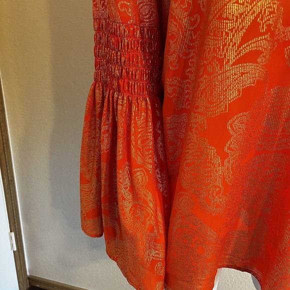 Michael Kors  Orange & Metallic gold Tunic Top Sz XL - Picture 6 of 8
